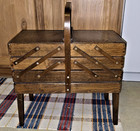 Wood Sewing Box Accordion 3 Tier Fold Out Chest Mid Century Modern Vtg Large