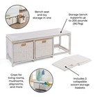 Kid s Toy Storage Bench With Woven Top And Three Collapsible Baskets - White