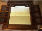 Vintage Asian Balinese Carved Teak Wood Wall Mirror Window Shutter Panel Doors