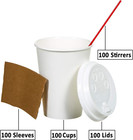 White Coffee Cup Set - 100 Pack Disposable Coffee Cups With Lids 12 Oz  Perfect 