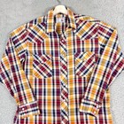 Vintage Round-up Shirt Mens Medium Plaid Western Pearl Snap Long Sleeve Usa