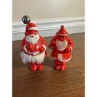 Vintage Red Plastic Santa Claus Candy Container Ornaments Set Of 2 Mid Century