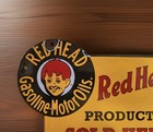 Vintage Red Head Gasoline Porcelain Sign Motor Oil Esso Mobil Sold Here Gas Oil 