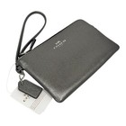 Coach Crossgrain Corner Zip Wristlet Gunmetal Silver F54626 Authentic Nwt