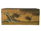 Antique Chinese Hand Painted Vellum Pigskin Storage Trunk With Brass Hardware