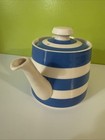 Vtg Tg Green Cornishware Teapot Judith Onions Blue White Striped England  5 25   