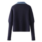 Women Autumn Winter Knitted Sweater Denim Stitching Jacket Knitwear Outwear