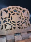 Vintage Carved Floral Teak Wood Folding Book Stand Made In India Vg  