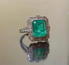 Vintage Art Deco Colombian Emerald Lab Diamond Engagement 14k White Gold Fn Ring