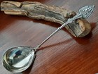 Large Coin Silver Knowles   Ladd Three Pronged Leaf   Berry Patrn Engraved Ladle