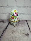 Vtg Akm Porcelain Footed Floral Egg Shaped Hinged Trinket Box Jewelry Box