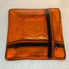 Vtg Murano Style Fused Art Glass Trinket jewelry Dish  3    Square  Orange  Black