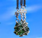 Moldavite   Herkimer Diamond Necklace  Tektite Crystal 925 Pendant Synergy 12