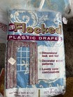 Rare 4 Panel Vintage Mid Century Modern Flocked Blue Damask Plastic Curtains