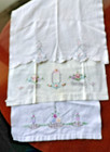 4 Vintage Hand Embroidered Linen Dish tea Guest Hand Towels Kitchen Bath Floral