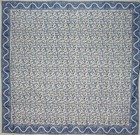 Hand Block Printed Floral Square Cotton Tablecloth 72x 72 Blue