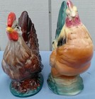 2 Vtg  Ceramic Colorful Country Roosters chickens Farmhose Decorative  nice 7 