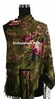 Elegant 100  Silk Burnout Velvet Vintage Floral Oblong Scarf Shawl Wrap  Green