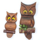 S 2 Cryptomeria Witco Carved Vtg Wooden Owl Wall Art Boho Decor Tack Felt Eyes