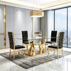 Modern 5-pieces Dining Table Set With 4 Velvet Chairs   Tempered Glass Top