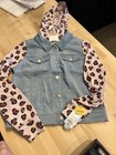 Cat   Jack Girls Size L 10 12 Cat Hood Denim Jacket  Blue  Cheetah