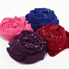 Women Chiffon Scarf With Studs Scarf Plain Hijab Shawls Wraps Solid Muslim Hijab