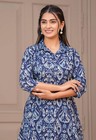 Indian Women Beautiful Blue Cotton Printed New Kurta With Pant Set   Co-ord Set 