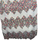 Handmade Crochet Knit Afghan Throw Blanket Chevron 60   x52    White multi-color