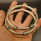 A Pair Old Chinese Tibet Silver Handmade Round Bracelet 