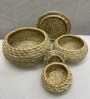 Set Of 3 Round Nesting Woven Seagrass Lidded Baskets