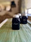 Vintage Art Deco Black Glass Shaker Set Sugar Salt Pepper Flour