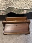 Vintage Sewing Basket Box Wood  Double Lid 4 Footed