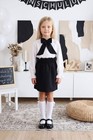 Three Piece Set - Black Ruched Skirt With White Blouse And Bow