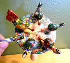 Hand Crafted   Hand Painted Wooden Folk Art Russian Pecking Chickens Toy