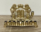 Vintage Brass Lions Of Judah Judaica Menorah Torah Tablets  Hanukkah Israel Nice