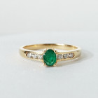 Vintage Green Emerald Channel Set Diamond 18ct Yellow Gold Ring Size M   6