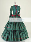 Green Victorian Civil War Brocade Dress Ruffle Skirt Gown Historical Theater 188