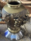 Vintage 9 5  Japanese High Relief Meiji Period Bronze Vase With Grapes   Leaves