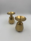Pair Of Vintage Heavy Brass Octagon Paneled Pillar Candle Holders