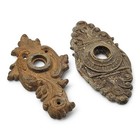 Lot Of 2 Ornate Antique Victorian Cast Bronze Door Knob Escutcheon Plates 5 