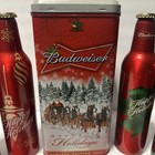 2007 Limited Edition Budweiser Happy Holiday Aluminum Empty Bottles Coasters Set