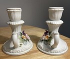 Lefton Candlestick Holders With Hand Painted Flowers -set Of 2 Vintage 1970s