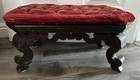 Antique Victorian Tufted Red Velvet Wood Foot Stool Circa 1890