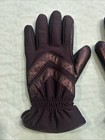 Women   s Isotoner Gloves Leather Nylon Black Med large Elastic Wrist Euc