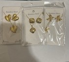 Gold Stainless Steel Jewelry Set Earrings Necklace Hearts Flowers Butterflies