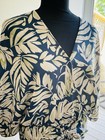 Pinch Romper V Neck Short Jumpsuit Tropical Leaf Faux Tie Waist Blue Beige Sz M