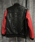 Men   s Black red Leather Varsity Jacket Full Zip Embroidered Short Band S 36