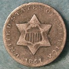 1851 Type 1 Three Cent Silver   Old Us Coin  546