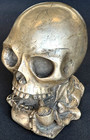 Vintage Silver Human Skull Smoking A Pipe Metal Sculpture  5-1 2  X 5   Military