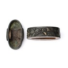 Edo Fuchi Kashira Chrysanthemum Shakudo Inlay Samurai Sword Fitting Antique